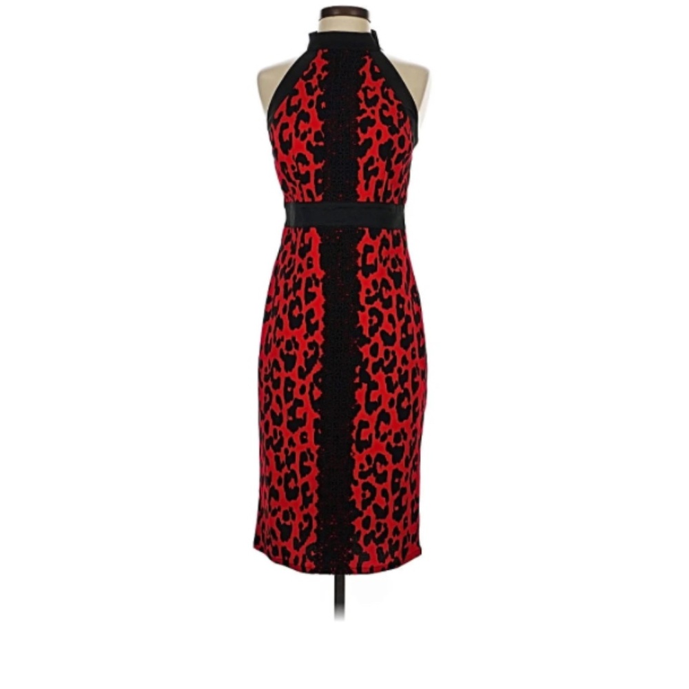 New York & Company Red Leopard and Lace Dress